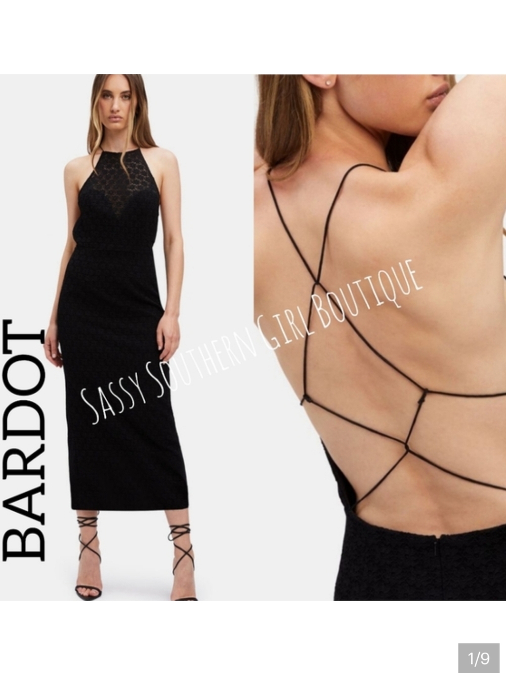 ⭐🆕Bardot Black Lace Halter Dress